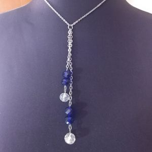 Handmade necklace with Clear and Saphire Crystals.